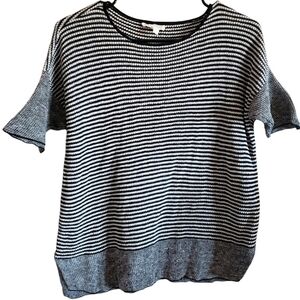 Eileen Fisher Top S Womens Black Striped Organic Linen Lagenlook Light Sweater